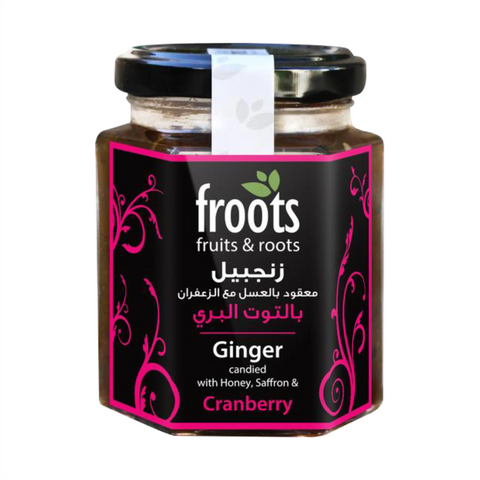 Ginger candied with Honey, Saffron & Cranberry - معقود الزنجبيل بالعسل والزعفران والتوت البرّي FrootsCo